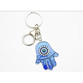 Blue Evil Eye Hamsa Hand Keychain