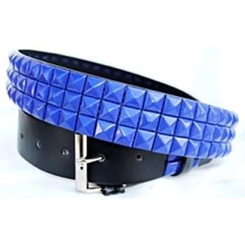 3-Row Blue Pyramid Studded Black Belt