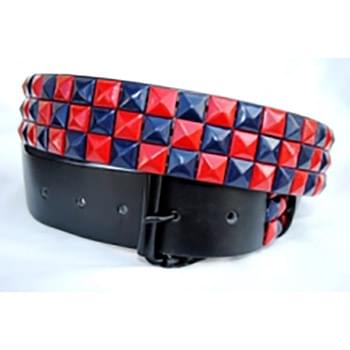 3-Row Red & Dark Blue Pyramid Studded Belt Adult Sizes