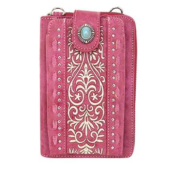 Embroidered Scroll Collection Phone Wallet/Crossbody - Pink