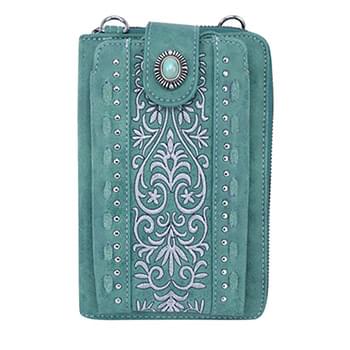 Embroidered Scroll Collection Phone Wallet/Crossbody - Turquoise