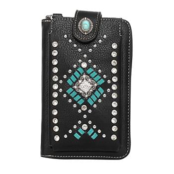 Montana West American Bling Southwestern Collection Crossbody Wallet Purse - Black