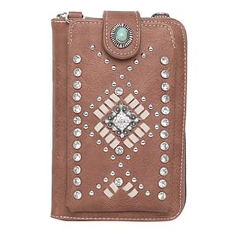 Montana West American Bling Southwestern Collection Crossbody Wallet Purse - Brown