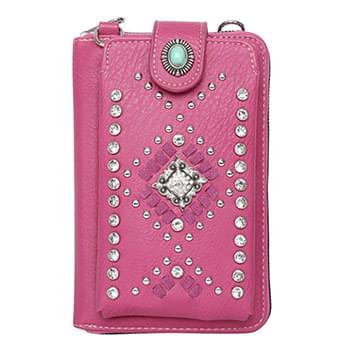 Montana West American Bling Southwestern Collection Crossbody Wallet Purse - Pink