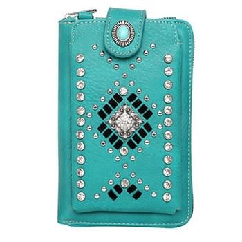 Montana West American Bling Southwestern Collection Crossbody Wallet Purse - Turquoise