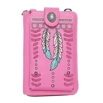 Montana West American Bling Crossbody Wallet Purse - Pink Leaf Design