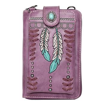 Montana West American Bling Crossbody Wallet Purse - Purple Leaf Design