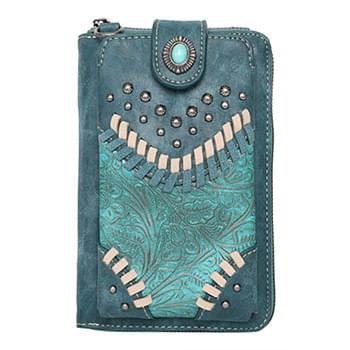 Montana West American Bling Embossed Crossbody Wallet Purse - Turquoise