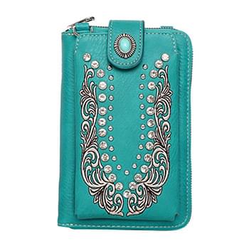 Montana West American Bling Embossed Crossbody Wallet Purse - Turquoise