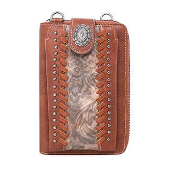 Western Embroidered Pattern Smartphone Wallet/Crossbody  - Brown