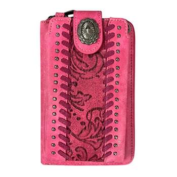 Western Embroidered Pattern Smartphone Wallet/Crossbody - Pink