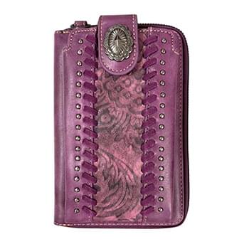 Western Embroidered Pattern Smartphone Wallet/Crossbody - Purple