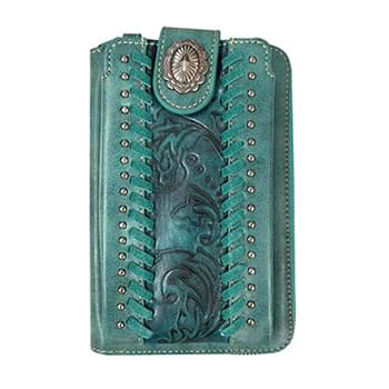 Western Embroidered Pattern Smartphone Wallet/Crossbody - Turquoise