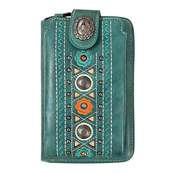 Montana West Embroidered Collection Crossbody Phone Wallet - Turquoise
