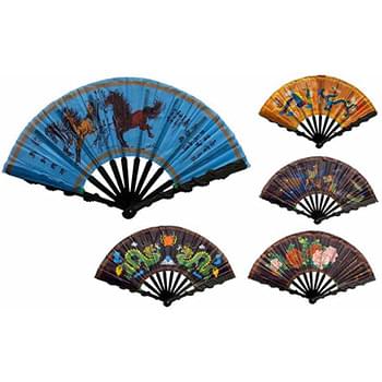 Hand Fan With Horse Dragon Flower Design