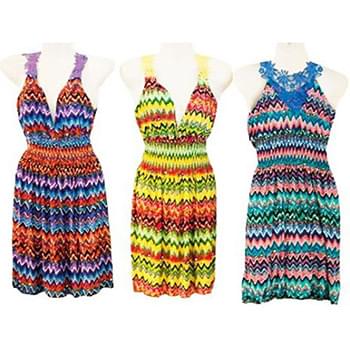 Lace Shoulder And Back Chevron Print Dress Assorted