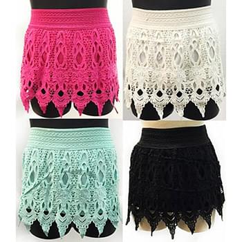 Wholesale Solid Color Crochet Skirts with Fringes Ast Sizes