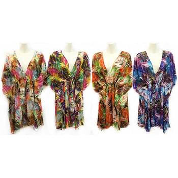 Multicolor Flower Print Chiffon Coverup With Waist Ties