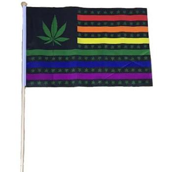 Wholesale Rainbow Marijuana Leaf Stick Flags 12 inch by 18 inch