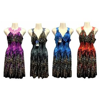 Lace Shoulder And Back Peacock Print Dress Assorted