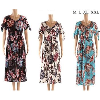 Long Summer Dress With Leaf Print Assorted