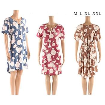 Short Sleeve Floral Dresses With Front And Back Tie