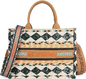 Montana West Boho Print Concealed Carry Tote/Crossbody - Gold & Turquoise