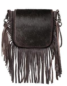 Montana West Genuine Leather Hair-On Collection Fringe Crossbody - Coffee